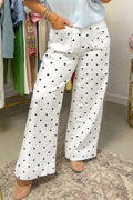 White Polka Dot Print Scalloped Patch Pocket Cotton Shift Pants